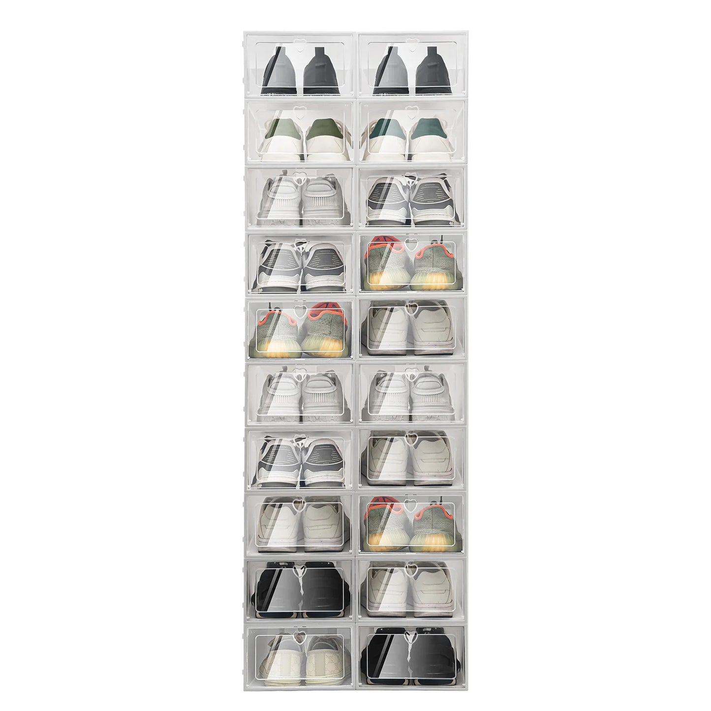20X Clear Plastic Shoe Storage Box Stackable Foldable Boxes Trainers Organiser