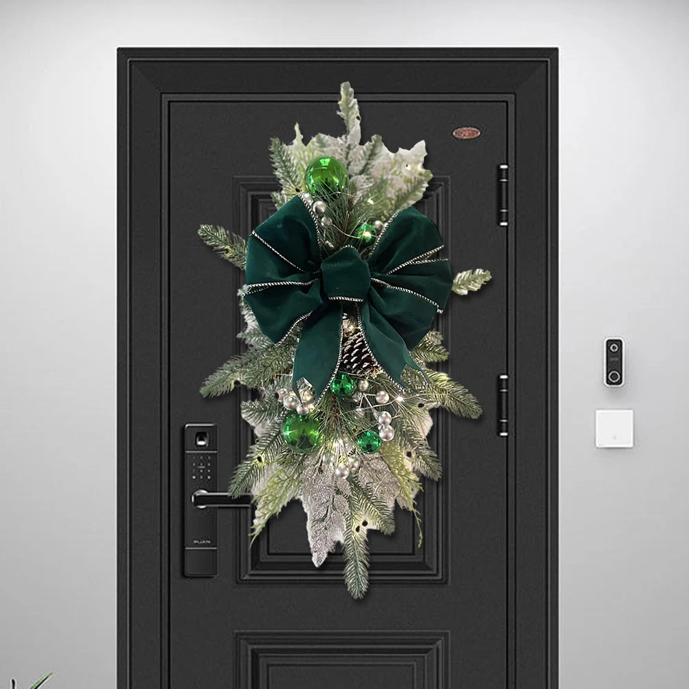 Christmas Swag Wreath Pendants Ornament Christmas Wreath without/with Light Home Door Window Decoration Party Supplies