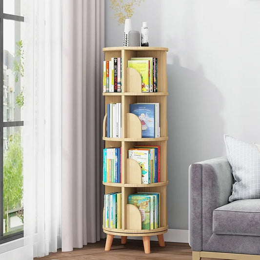 1/2/3/4/5/6 Tier Wooden Bookcase Rotatable Floor Stand Multifunctional Showcase Organizer