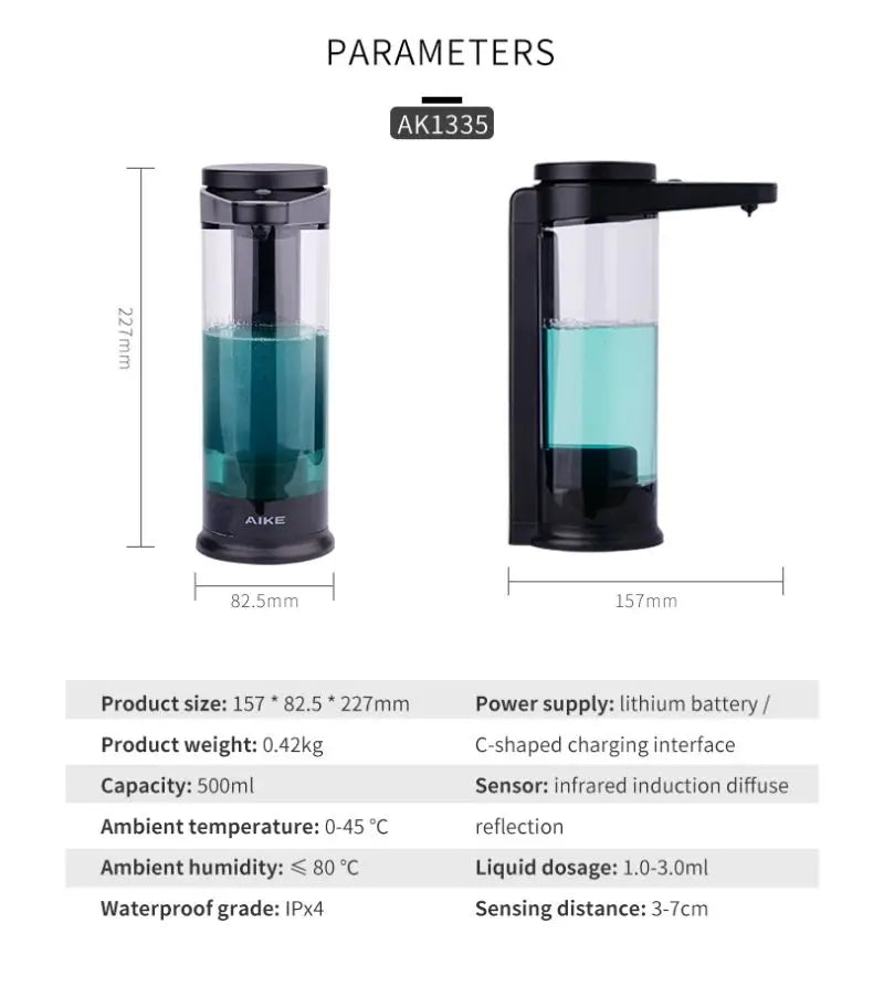 AIKE Automatic Liquid Soap Dispenser For Hands Washing Kitchen Liquid Soap Dispenser Chargeable USB Smart Dispenser For Soap