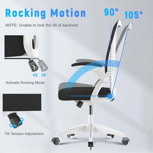 Ergonomic Office Chair with 90° Flip-up Armrest Lumbar Support, Office Chair with Padded Seat Cushion Home Gaming Chairs