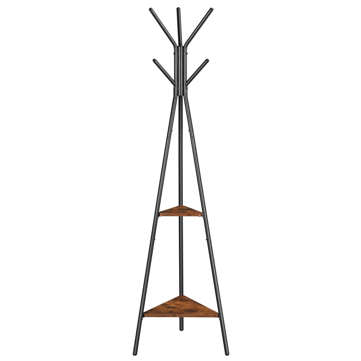 VASAGLE Rack Stand, Coat Tree, Hall Tree Free Standing, Industrial Style, with 2 Shelves, for Clothes, Hat, Bag