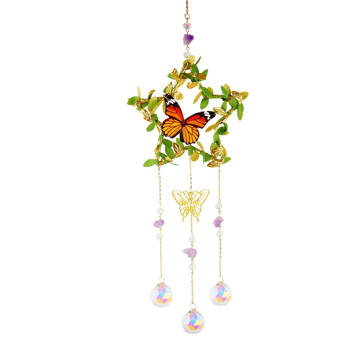 New Vine winding Butterfly Crystal Wind Chime Star Moon Hanging Rainbow Chaser Dream Catcher Home Garden Decor Windchimes