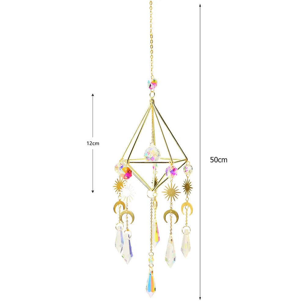 Crystal Wind Chime Rainbow Windchime Sun Catcher Handmade Bohemian Pendant Home Garden Ornament for Bedroom Window Decoration
