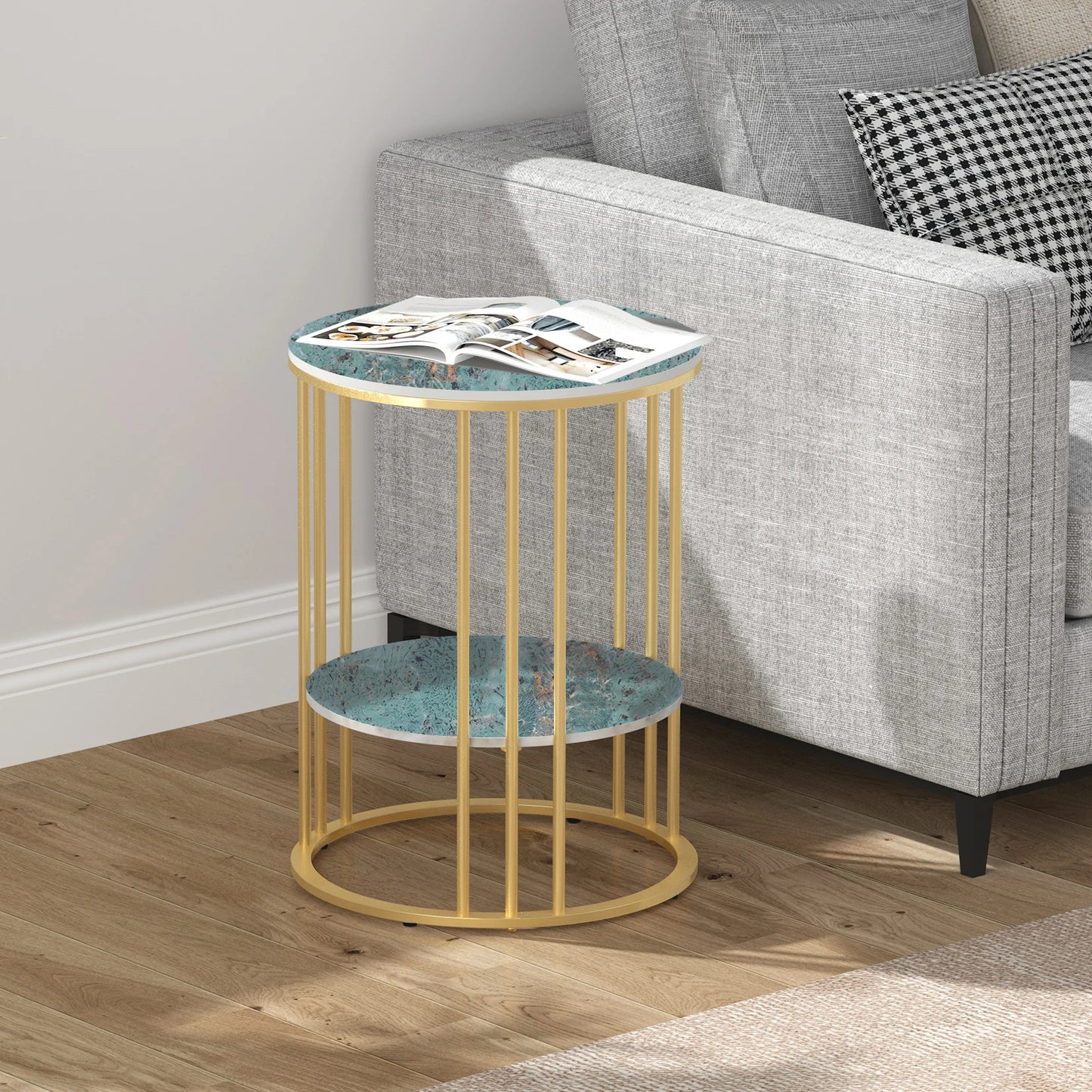 Round Marble Coffee Table Sofa Side Table Living Room Home Furniture Metal Frame 3 Colors