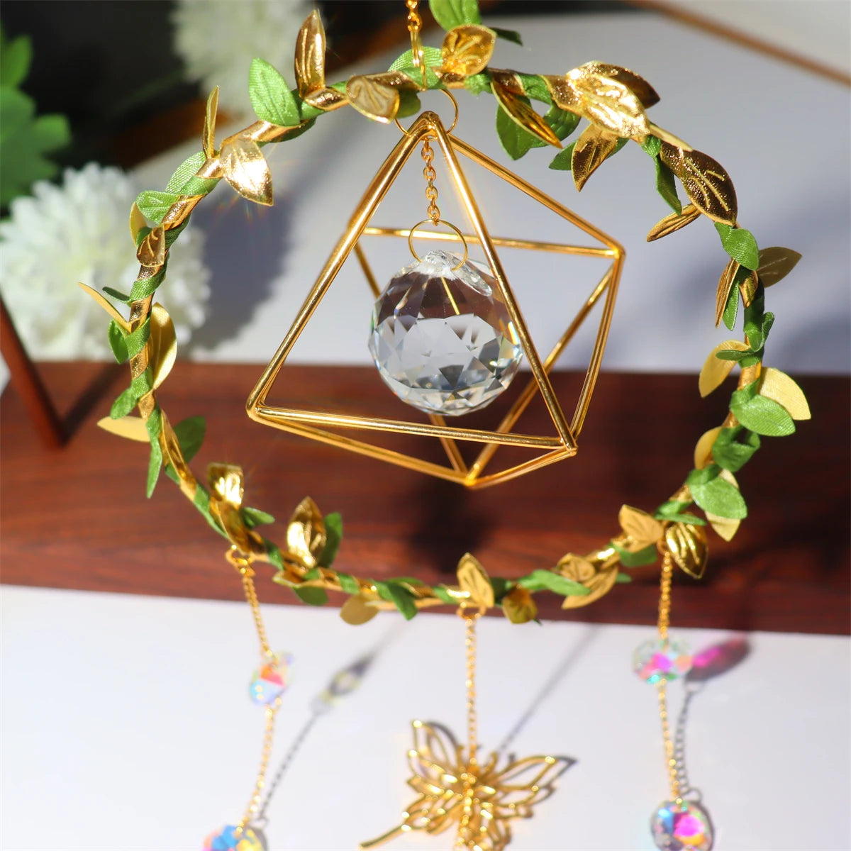 New Vine winding Butterfly Crystal Wind Chime Star Moon Hanging Rainbow Chaser Dream Catcher Home Garden Decor Windchimes