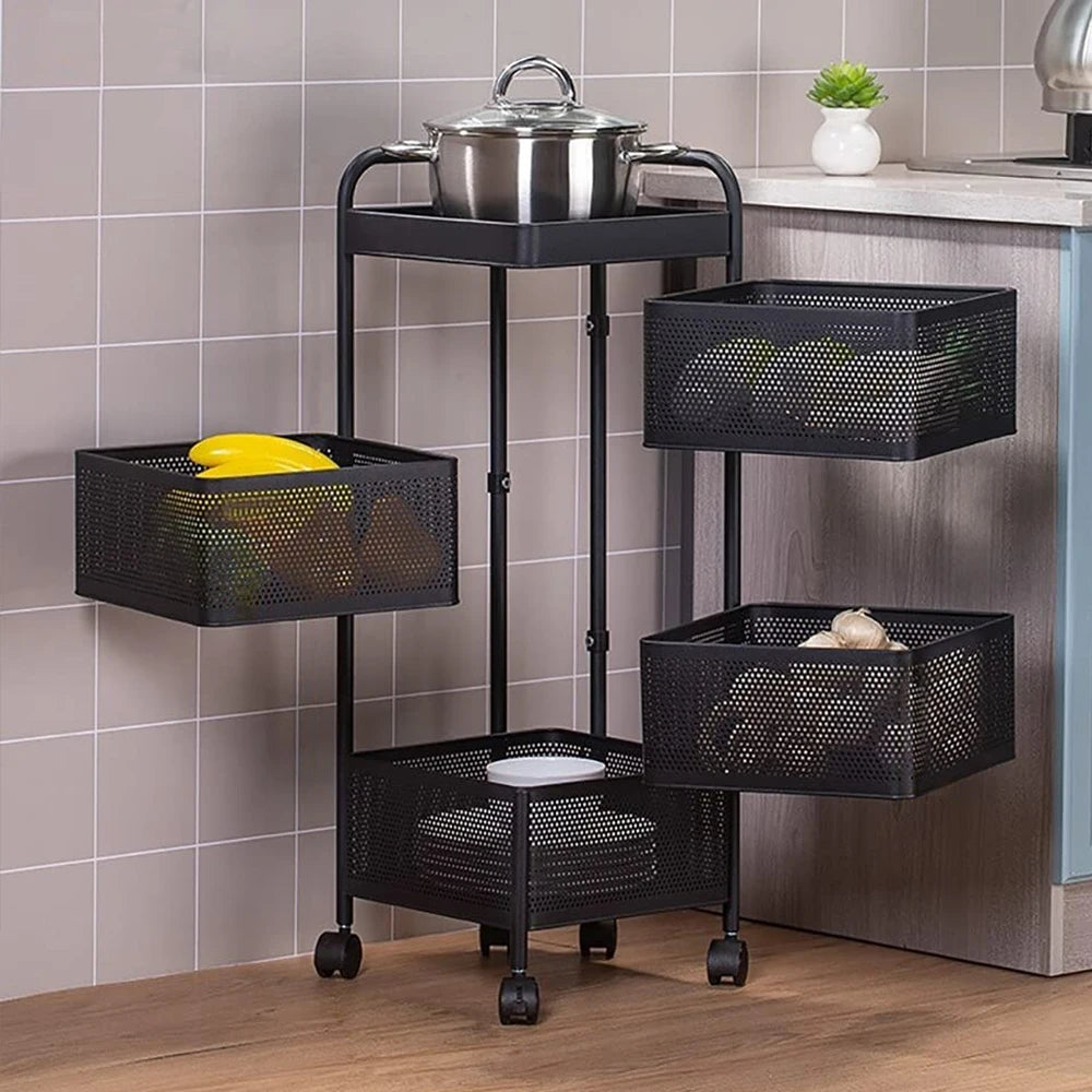 Multi-functional Storage Rack Vegetable Basket Removable Rotating Kitchen Shelving Shelf Trolley Furniture Home