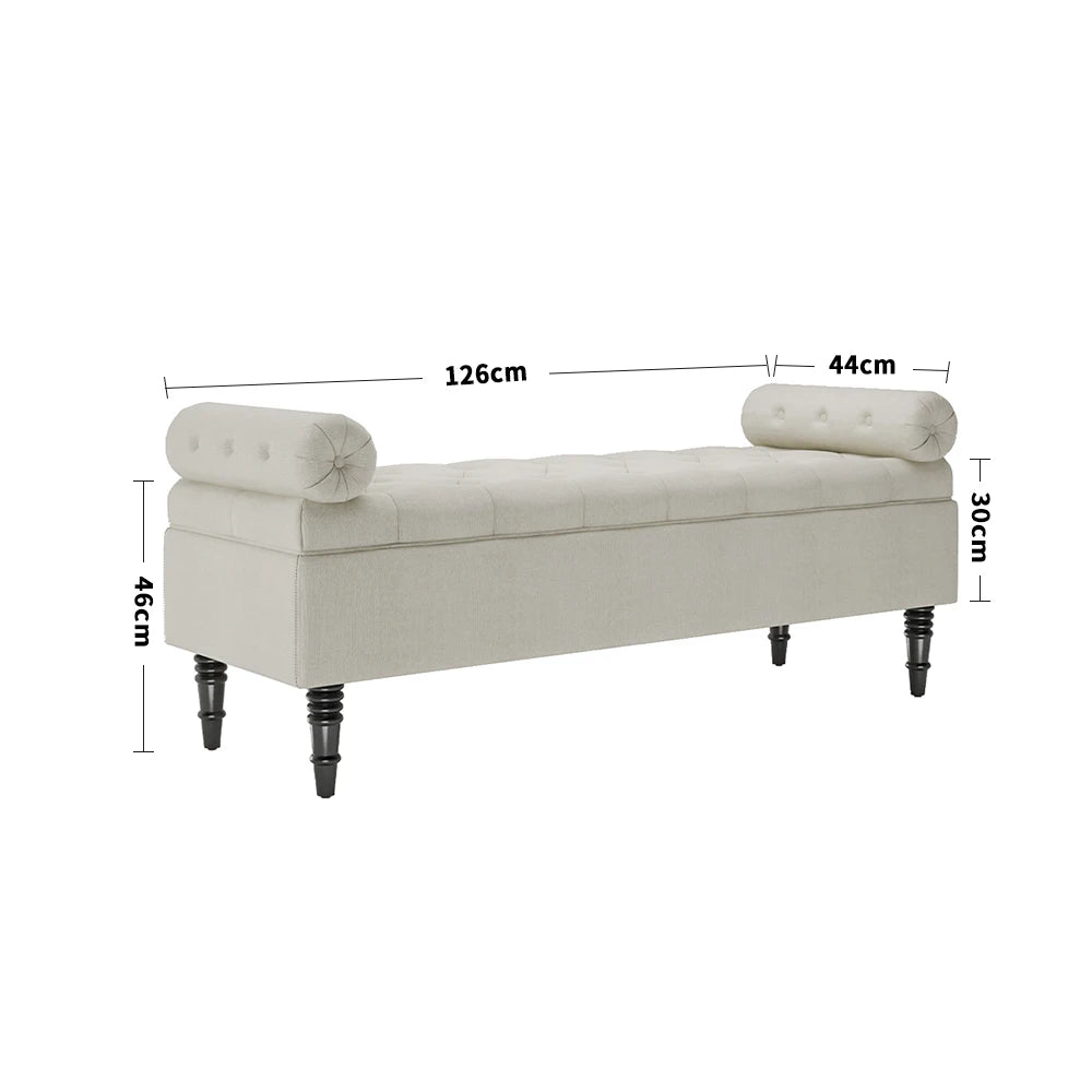 Beige Flip Top Storage Bench with Side Arms for Entryways Bedrooms Laundry rooms