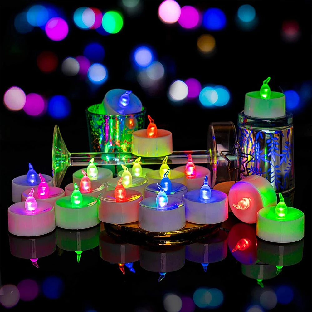 12 X LED Colour Changing Flickering Mood Tea Lights Flameless Battery Operated