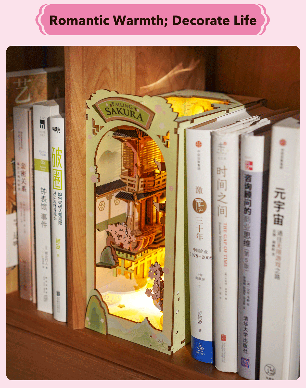 Robotime Rolife Falling Sakura Book Nook with LED Lights – Easy Assembly Home Décor, Perfect Gift for Families and Children (TGB05)