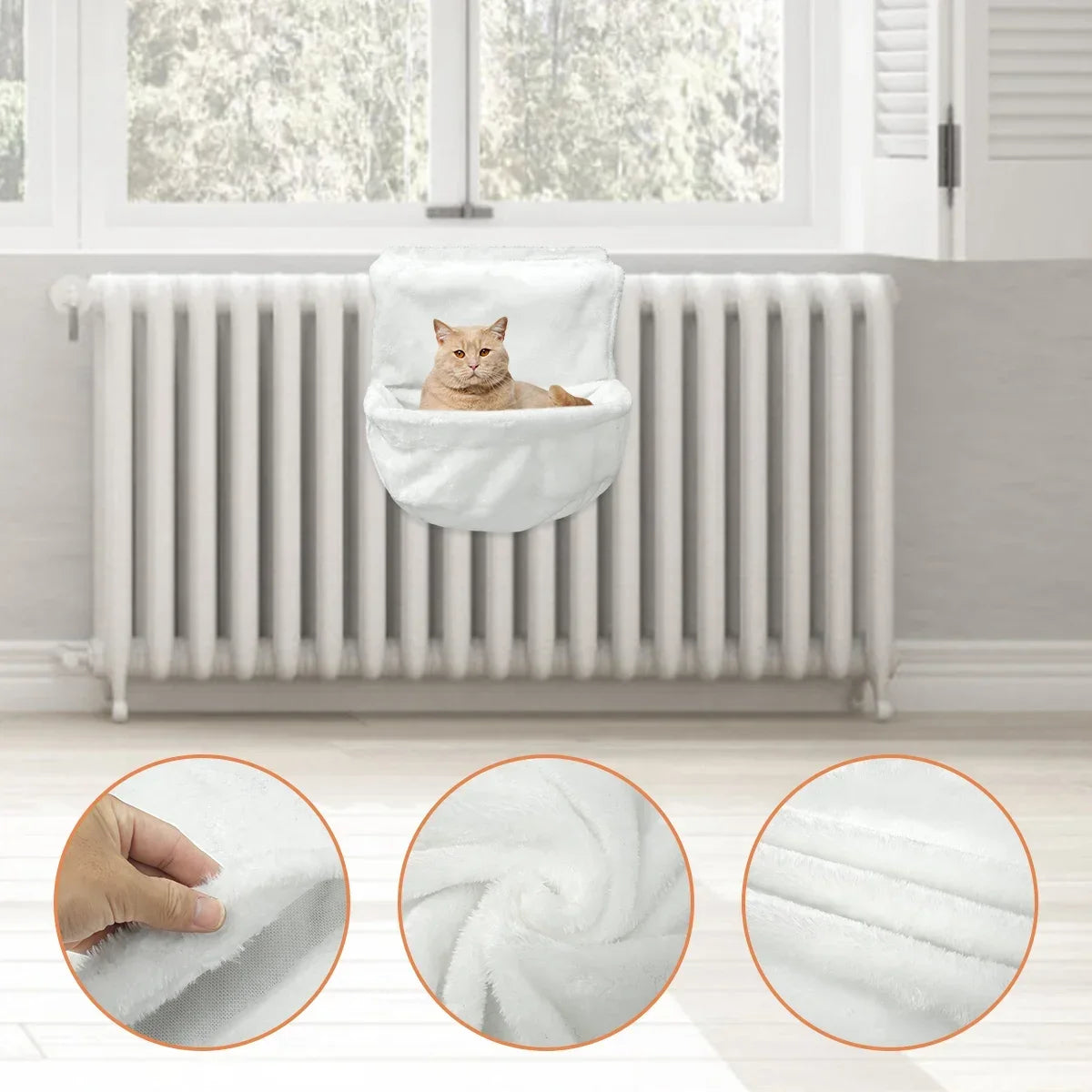 Cat Radiator Bed, Hammock Hanging Pet Bed,Heated Calming Fluffy Cradle for Pet,Cat Shelf Warm Cozy Plush Nap Mat with Wire Frame