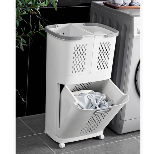 3 Grid Laundry Basket Retractable Compartment Washing Cloth Storage Bag