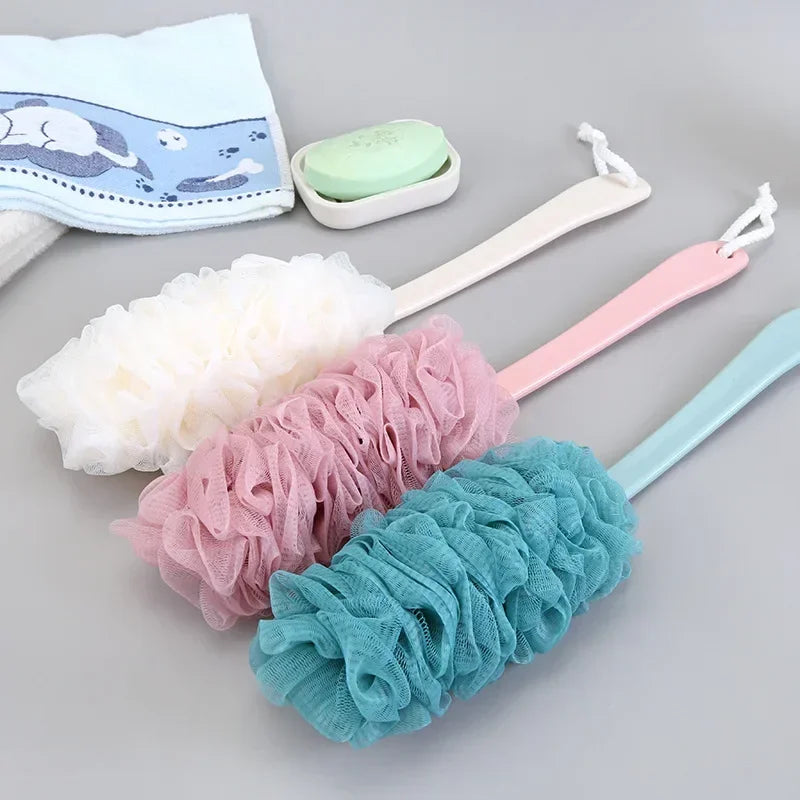 New Body Bath Shower Scrubber Brushes Long Handle Hanging Soft Mesh Back Sponges Bathroom Shower Brush Body Cleaning Accessories