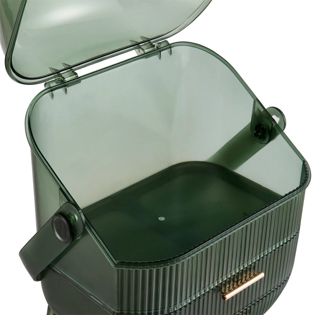 Transparent Green Makeup Organizer with Flip-Top 2 Drawers , Freestanding Large Capacity Cosmetic Storage 25x18.5x38cm