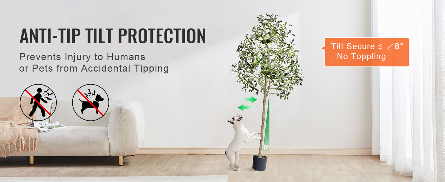 VEVOR Artificial Olive Tree 4/5/6 FT Tall Faux Plant Secure PE Material & Anti-Tip Tilt Protection Low-Maintenance Tree for Home