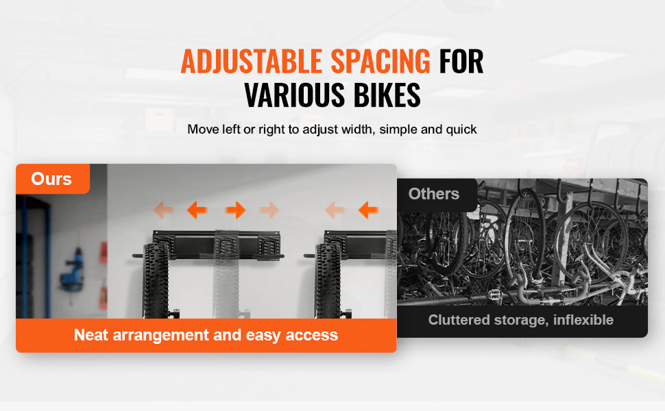 VEVOR Bike Storage Rack Wall Mount Bike Storage Hanger with 2 Helmets Hooks Adjustable Holder for 4 Bikes Home Garage Organizer
