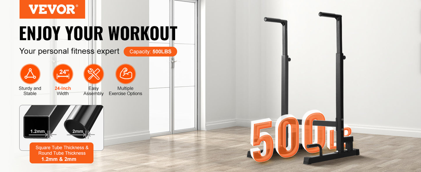 VEVOR 500 lbs Power Tower Pull Up Bar Station with Adjustable Height Fitness Workout Dip Bar Station Stabilizer for Home Gym