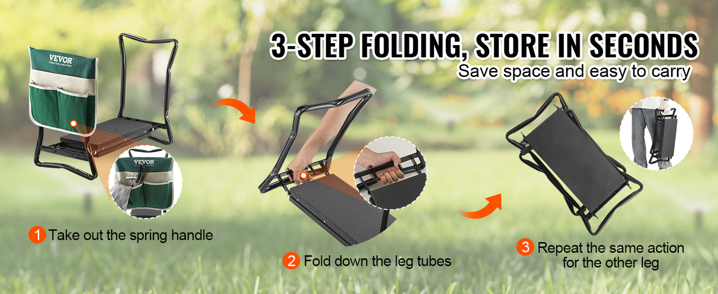 VEVOR Garden Kneeler and Seat Foldable Garden Stool Kneeling Bench for Gardening with Tool Bag Gifts for Grandparents Seniors