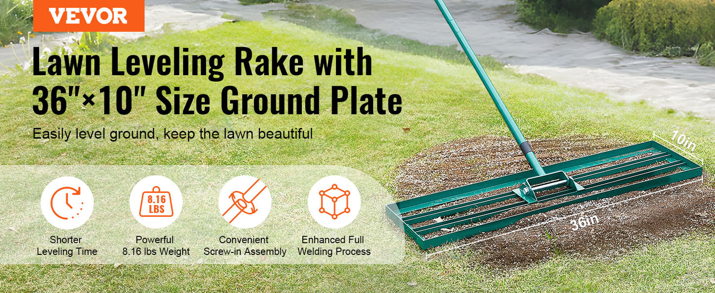 VEVOR Lawn Leveling Rake 36inchx10inch Heavy-duty Lawn Leveler With 78inch Steel Extended Handle For Garden Golf Lawn Farm
