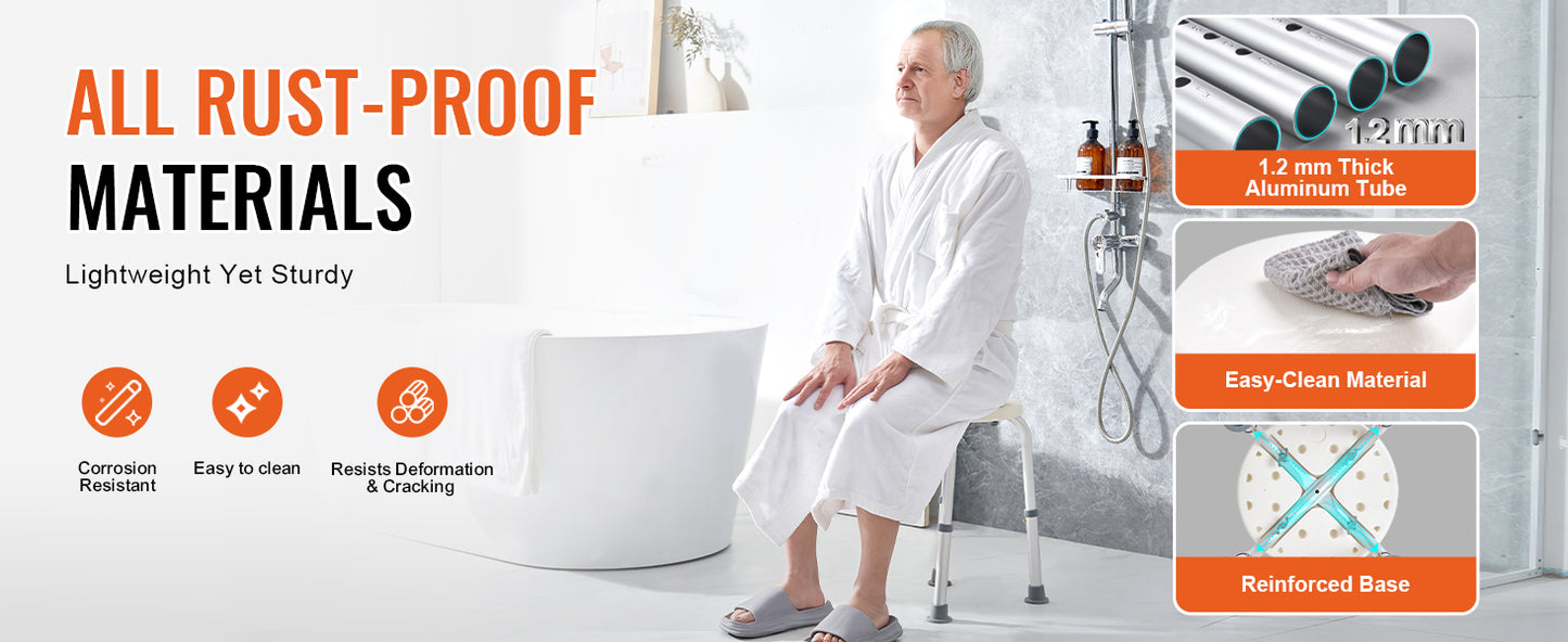 VEVOR Shower Chair for Inside Shower Adjustable Height Shower Stool Non-Slip Bench Bathtub Seat for Elderly Disabled Adults