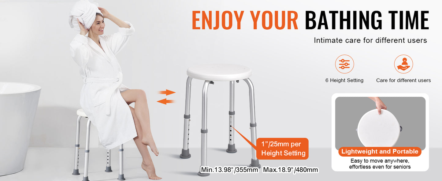 VEVOR Shower Chair for Inside Shower Adjustable Height Shower Stool Non-Slip Bench Bathtub Seat for Elderly Disabled Adults