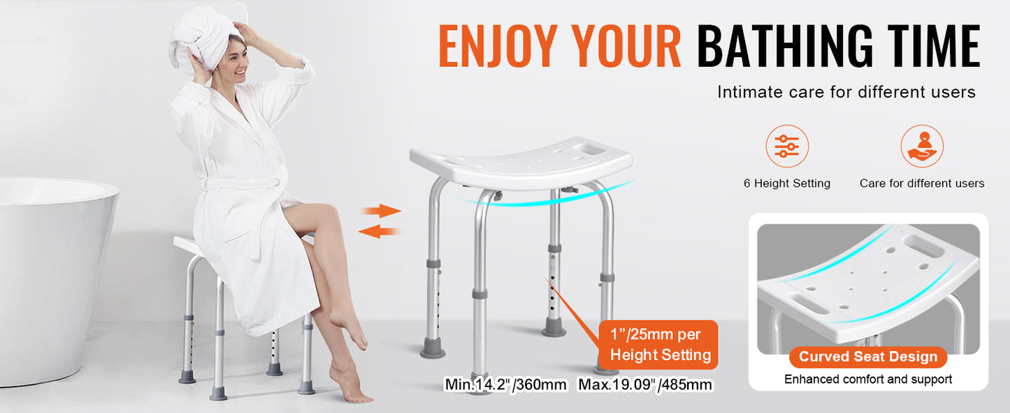 VEVOR Shower Chair Adjustable Height Shower Stool with Built-in Handles Shower Seat for Inside Shower or Tub 158.8 kg Capacity