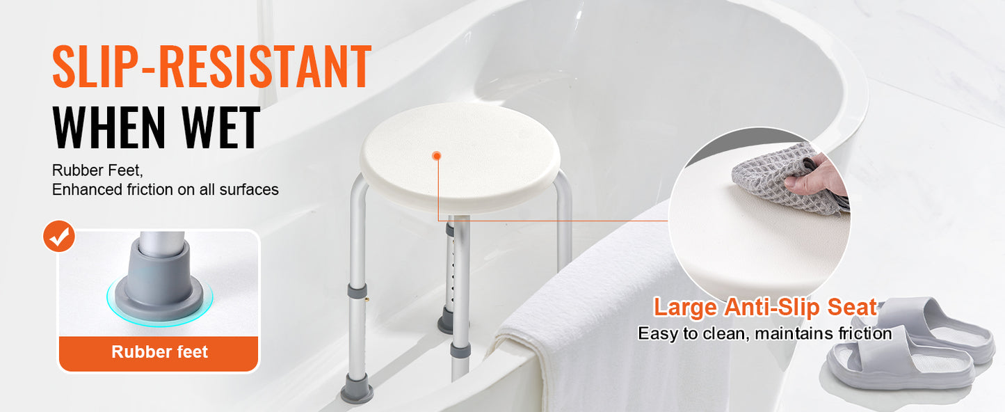 VEVOR Shower Chair for Inside Shower Adjustable Height Shower Stool Non-Slip Bench Bathtub Seat for Elderly Disabled Adults
