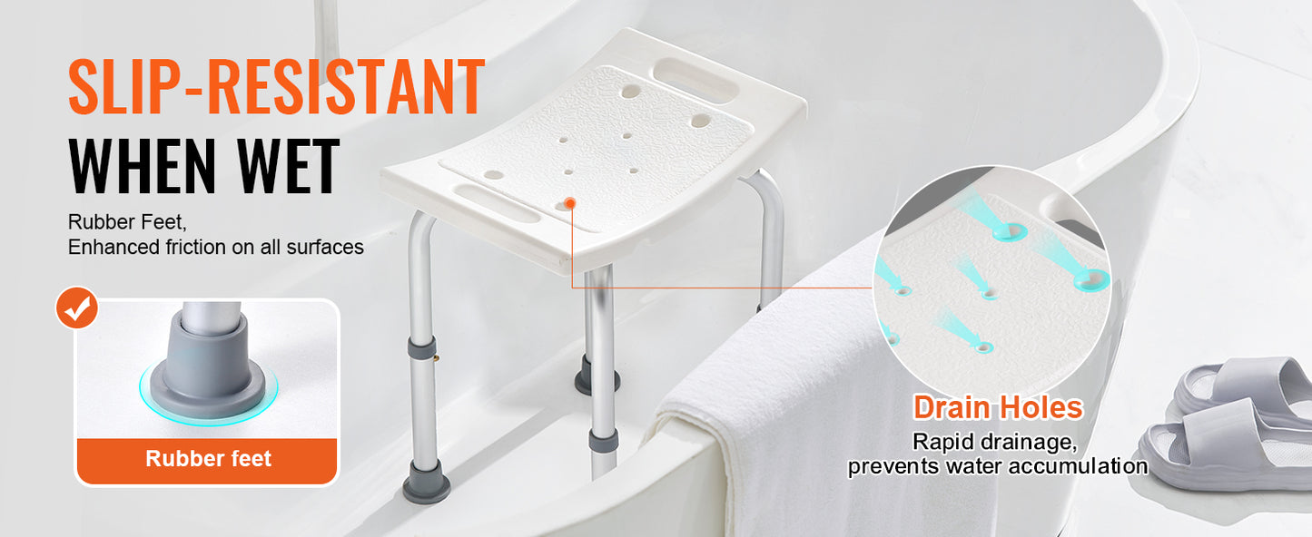 VEVOR Shower Chair Adjustable Height Shower Stool with Built-in Handles Shower Seat for Inside Shower or Tub 158.8 kg Capacity