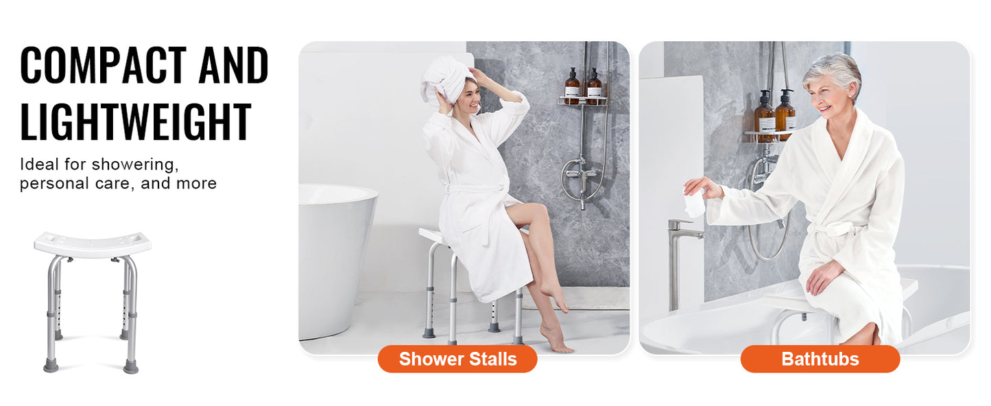 VEVOR Shower Chair Adjustable Height Shower Stool with Built-in Handles Shower Seat for Inside Shower or Tub 158.8 kg Capacity