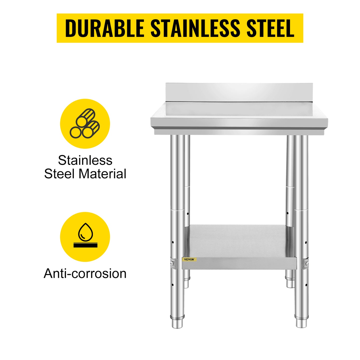 VEVOR Kitchen Work Bench Commercial Catering Table Worktable with Undershelf Stainless Steel 330LBS 286LBS for Restaurant Garage