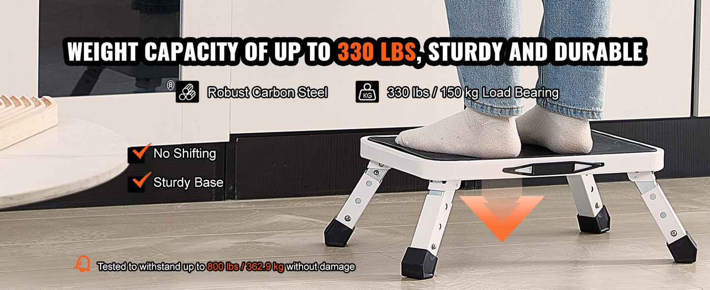 VEVOR Step Stool 1 Step 330lbs Capacity Adjustable Height Toddlers Adults Non Slip Sturdy For Office RVs Pets Bathrooms Bedrooms