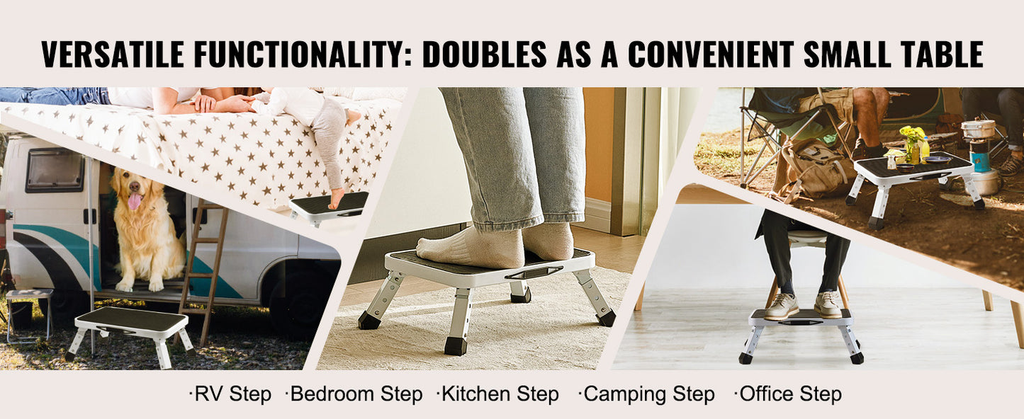 VEVOR Step Stool 1 Step 330lbs Capacity Adjustable Height Toddlers Adults Non Slip Sturdy For Office RVs Pets Bathrooms Bedrooms