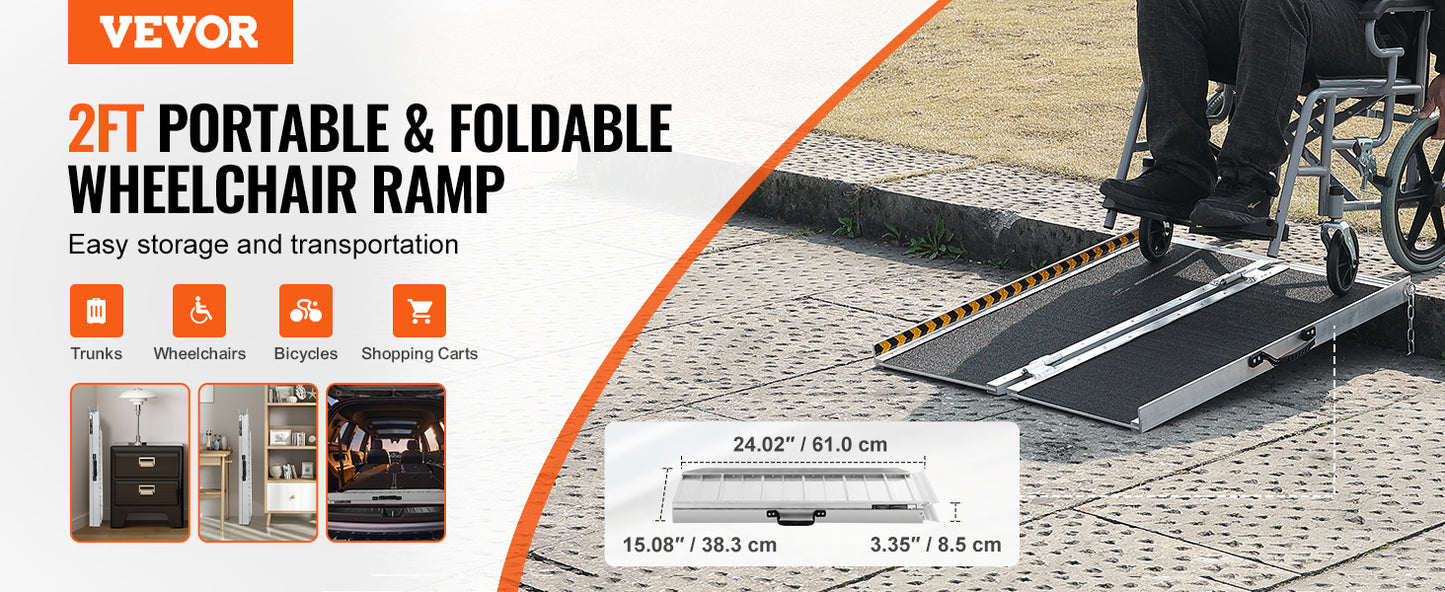 VEVOR Portable Wheelchair Ramp 24/36/48/72in 800 lbs Capacity Non-Slip Aluminum Folding Threshold Ramp Foldable Wheel Chair Ramp