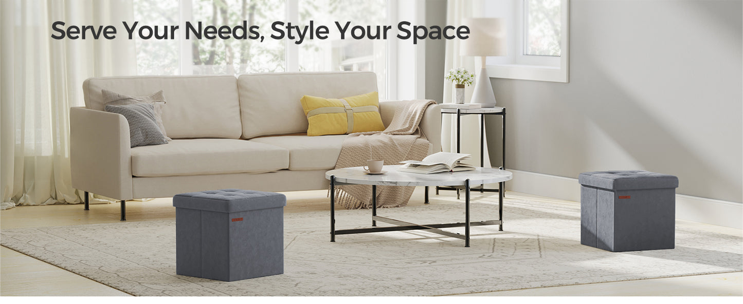 SONGMICS Storage Ottoman, Foldable Small Ottoman Foot Rest, Ottoman with Storage, Load up to 300 kg, for Living Room, Bedroom