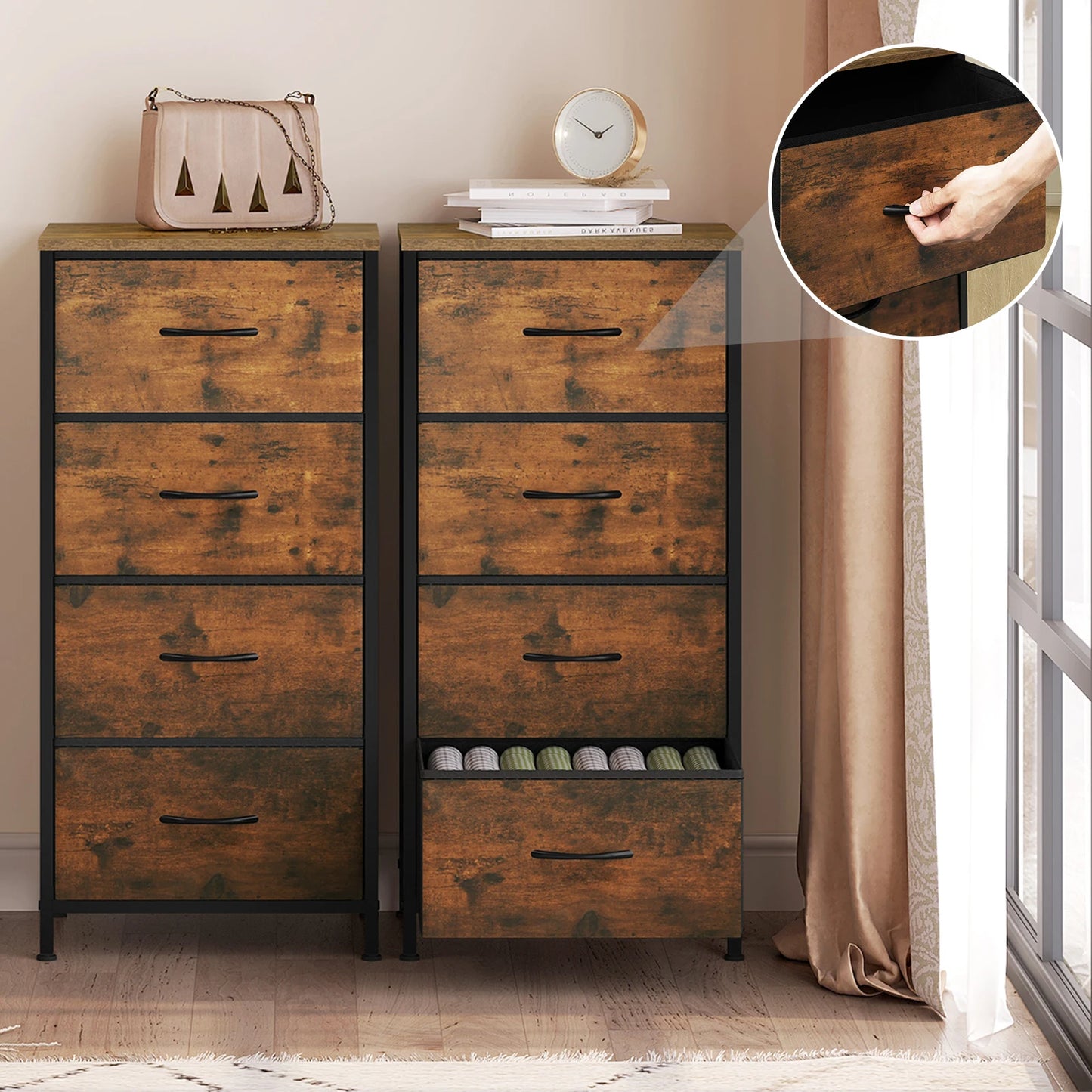 Cabinet Narrow Chest of Drawers with 4 Drawers Fabric Sideboard Storage for Home Bedroom  Hallway Living Room Organizer