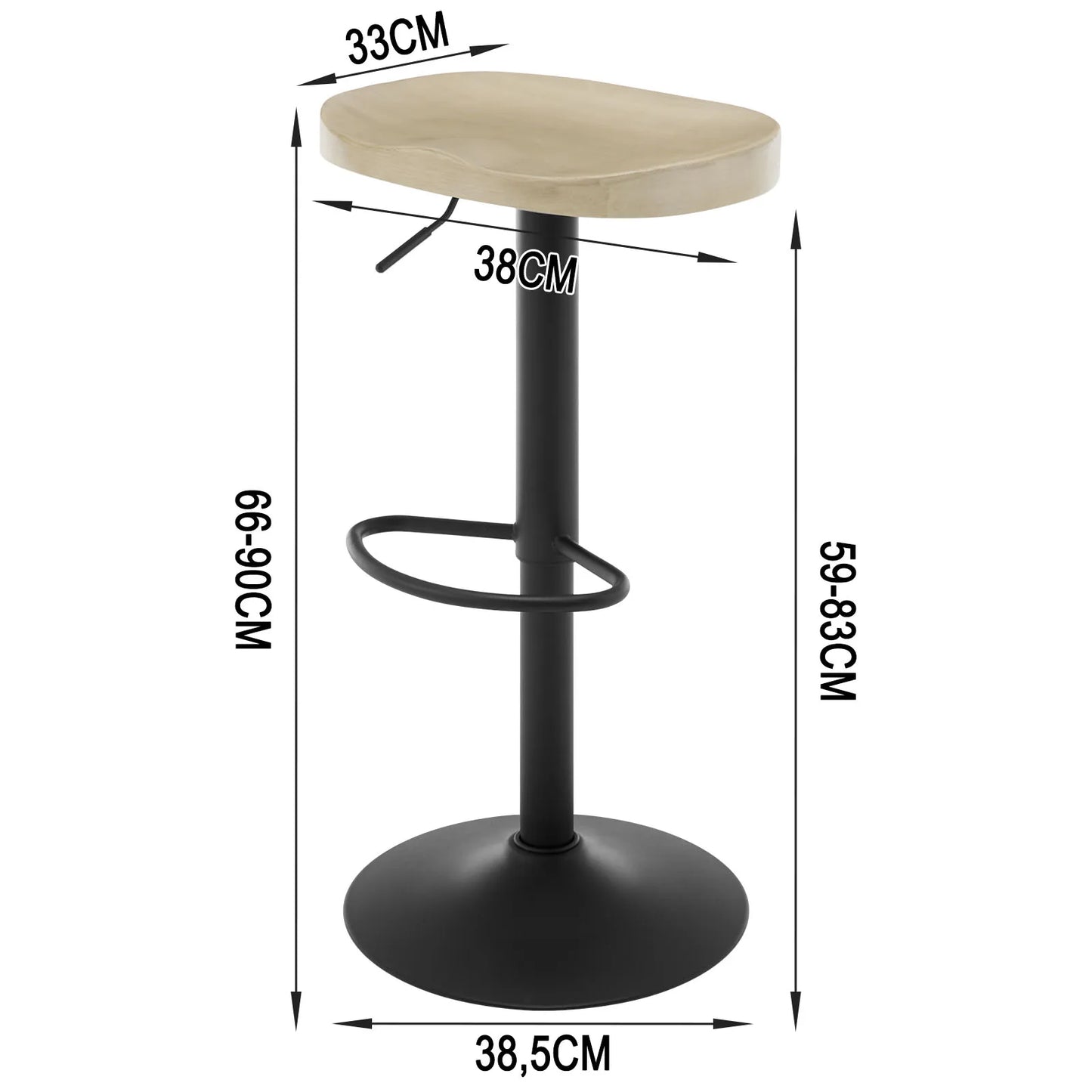 WOLTU 1PC Industrial Wooden Bar Stool Bar Chair Height Adjustable 360° Swivel High Stool with Footrest Kitchen Work Makeup Stool
