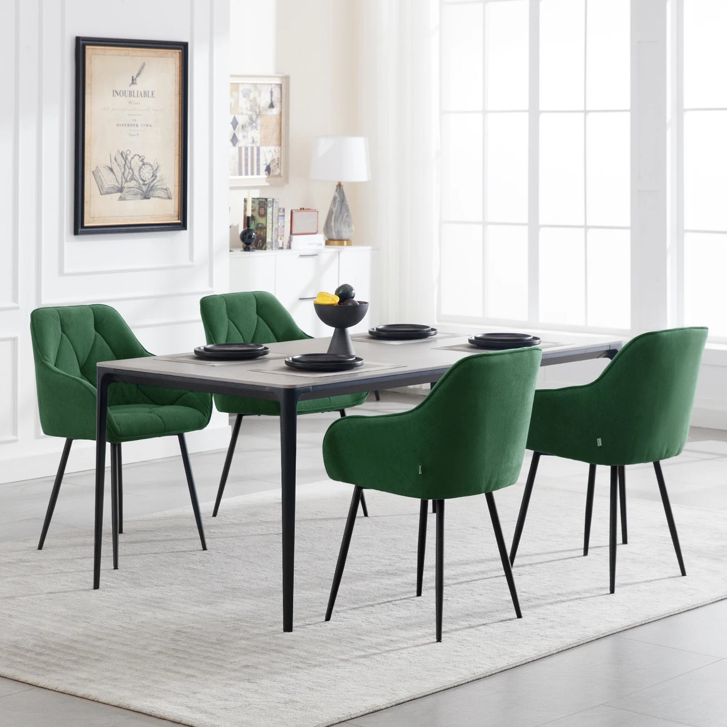 WOLTU 2PCS/Set Dining Chairs Upholstered Kitchen Chairs with Backrest Armrests Metal Legs for Living Room Office Dressing Table