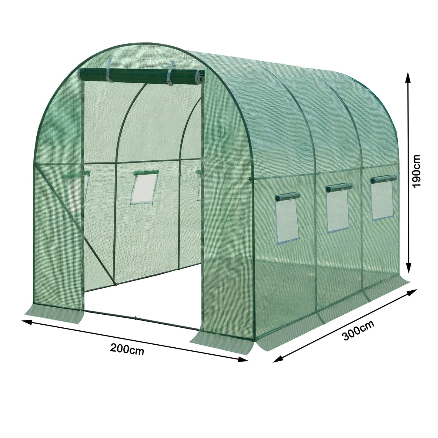 300x200x200cm  Foil Greenhouse Winterproof Polytunnel for Cultivation Tomatoes Vegetables Plants House with Door 6 Windows