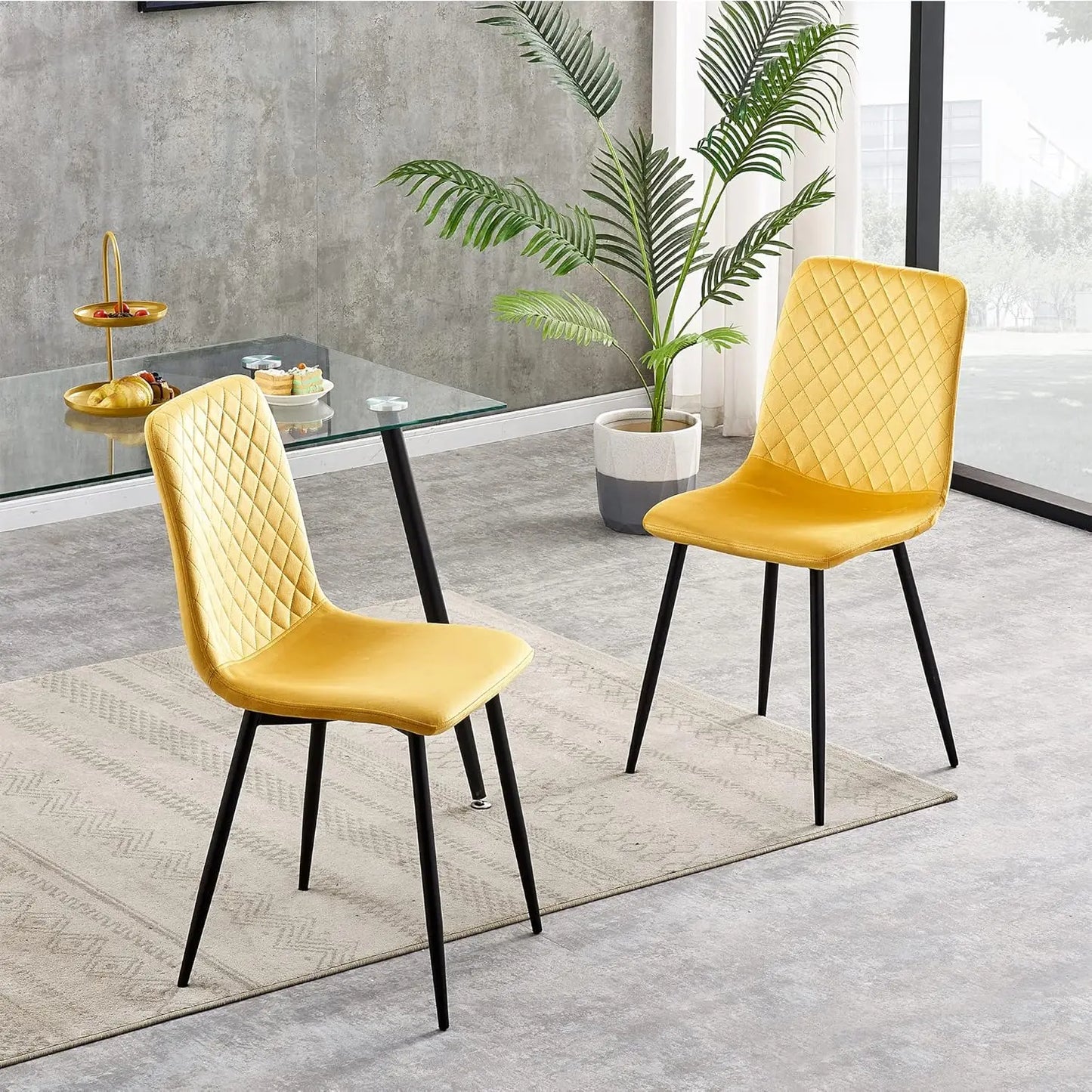 mcc direct Set of 2 Designer Velvet Fabric Dining Chairs Metal Legs Lexi Chairs