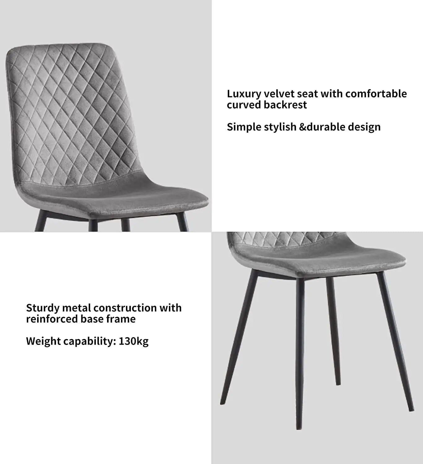 mcc direct Set of 2 Designer Velvet Fabric Dining Chairs Metal Legs Lexi Chairs
