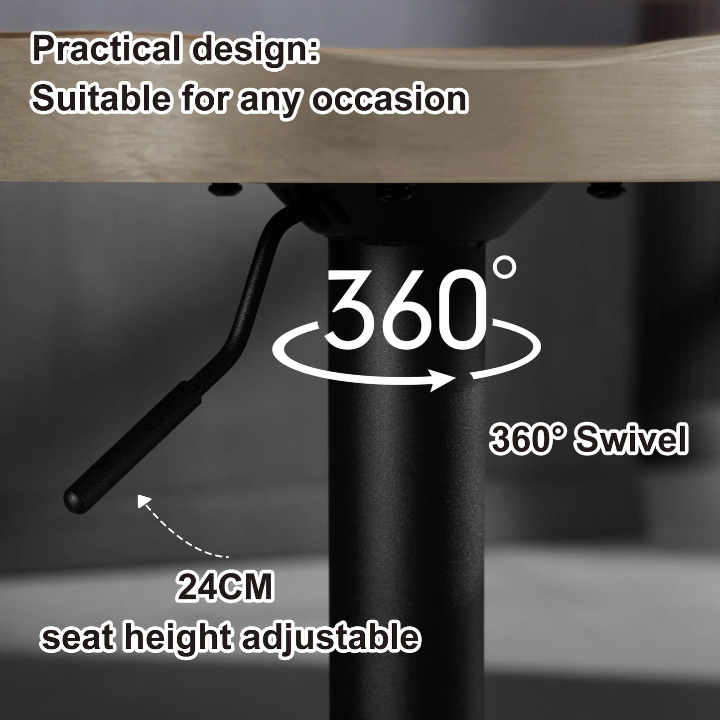 WOLTU 1PC Industrial Wooden Bar Stool Bar Chair Height Adjustable 360° Swivel High Stool with Footrest Kitchen Work Makeup Stool