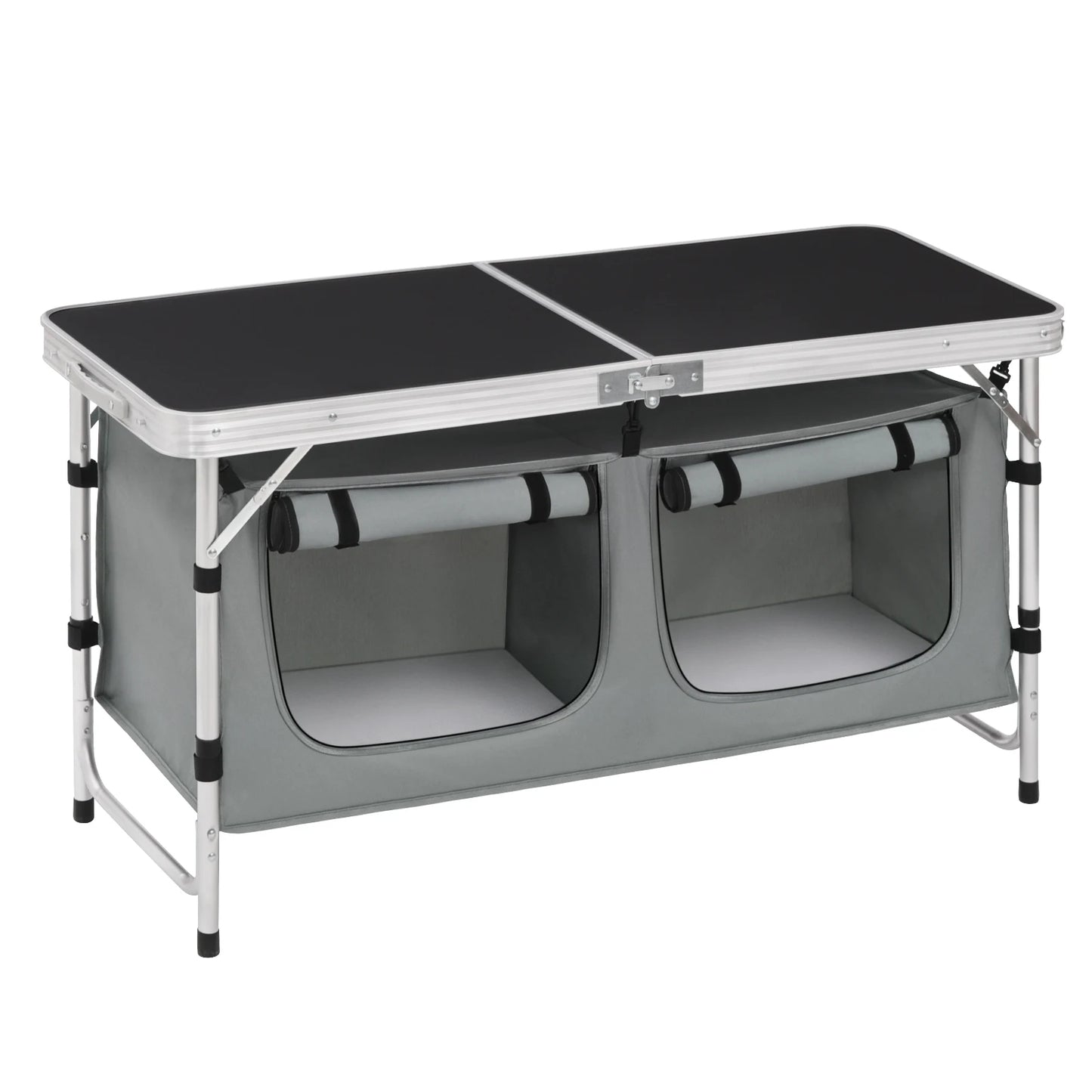 Folding Picnic Table Kitchen Camping Cupboards Aluminum Suitcase Table with Storage Bag Adjustable Height Outdoor Garden Table