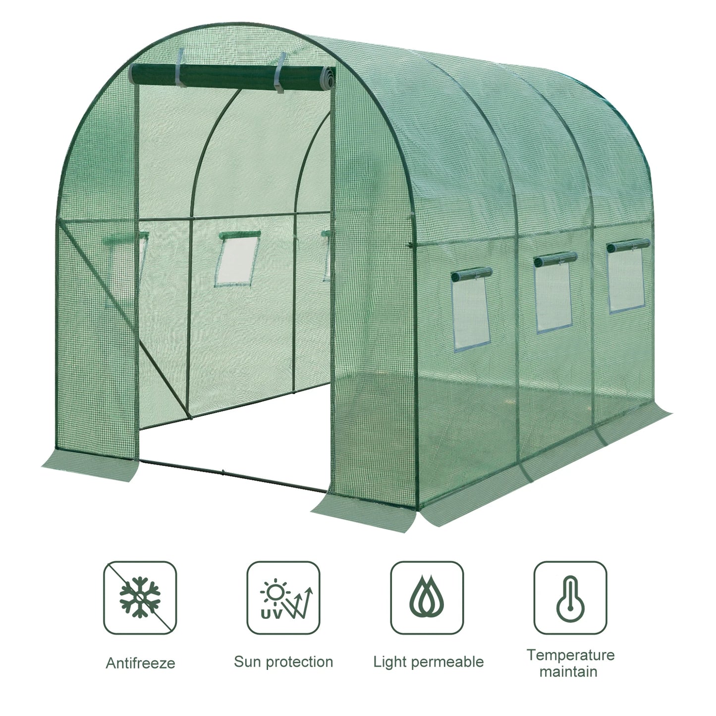 300x200x200cm  Foil Greenhouse Winterproof Polytunnel for Cultivation Tomatoes Vegetables Plants House with Door 6 Windows