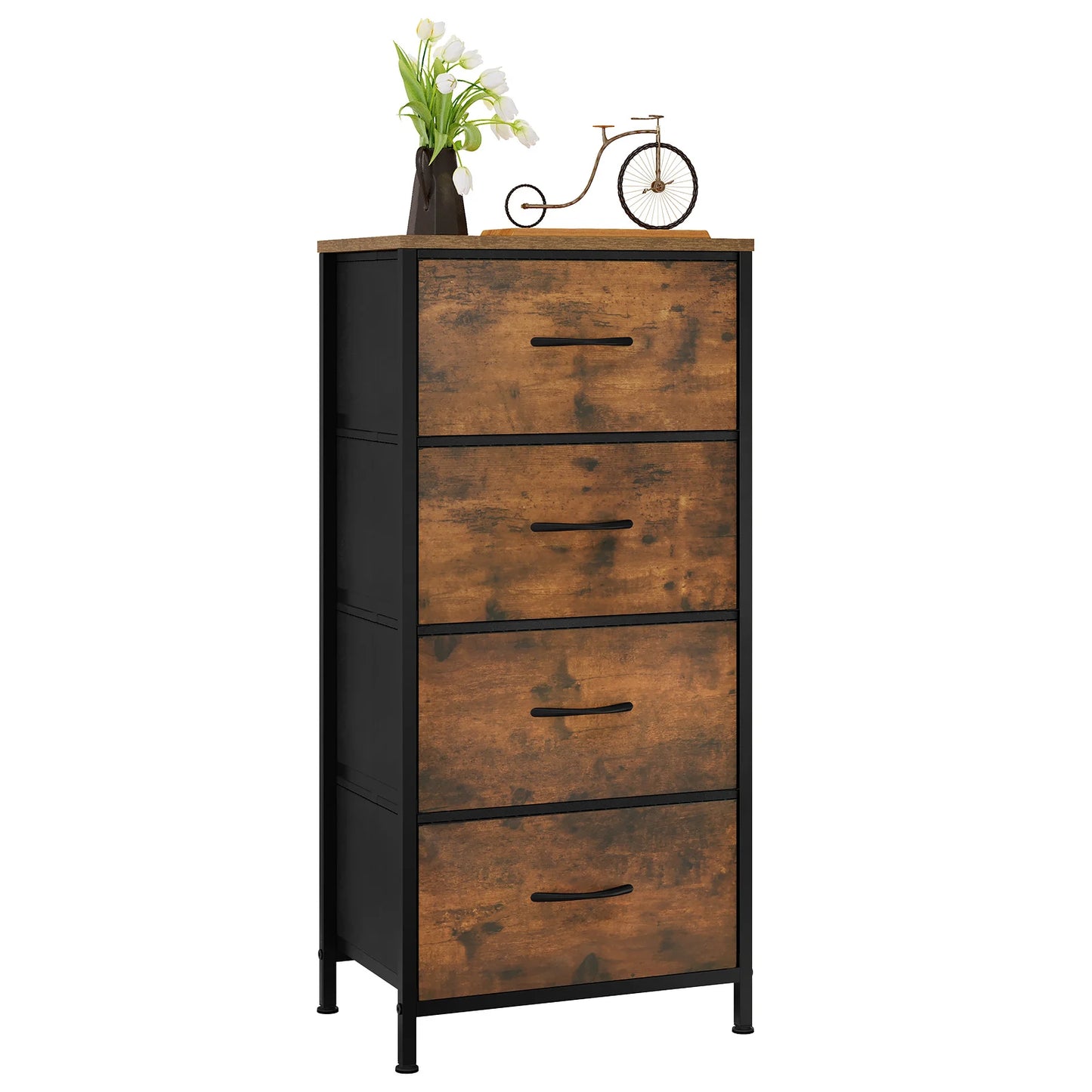 Cabinet Narrow Chest of Drawers with 4 Drawers Fabric Sideboard Storage for Home Bedroom  Hallway Living Room Organizer