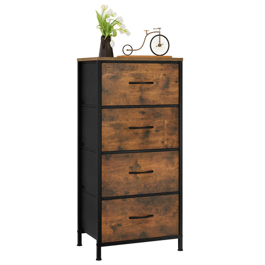 Cabinet Narrow Chest of Drawers with 4 Drawers Fabric Sideboard Storage for Home Bedroom  Hallway Living Room Organizer