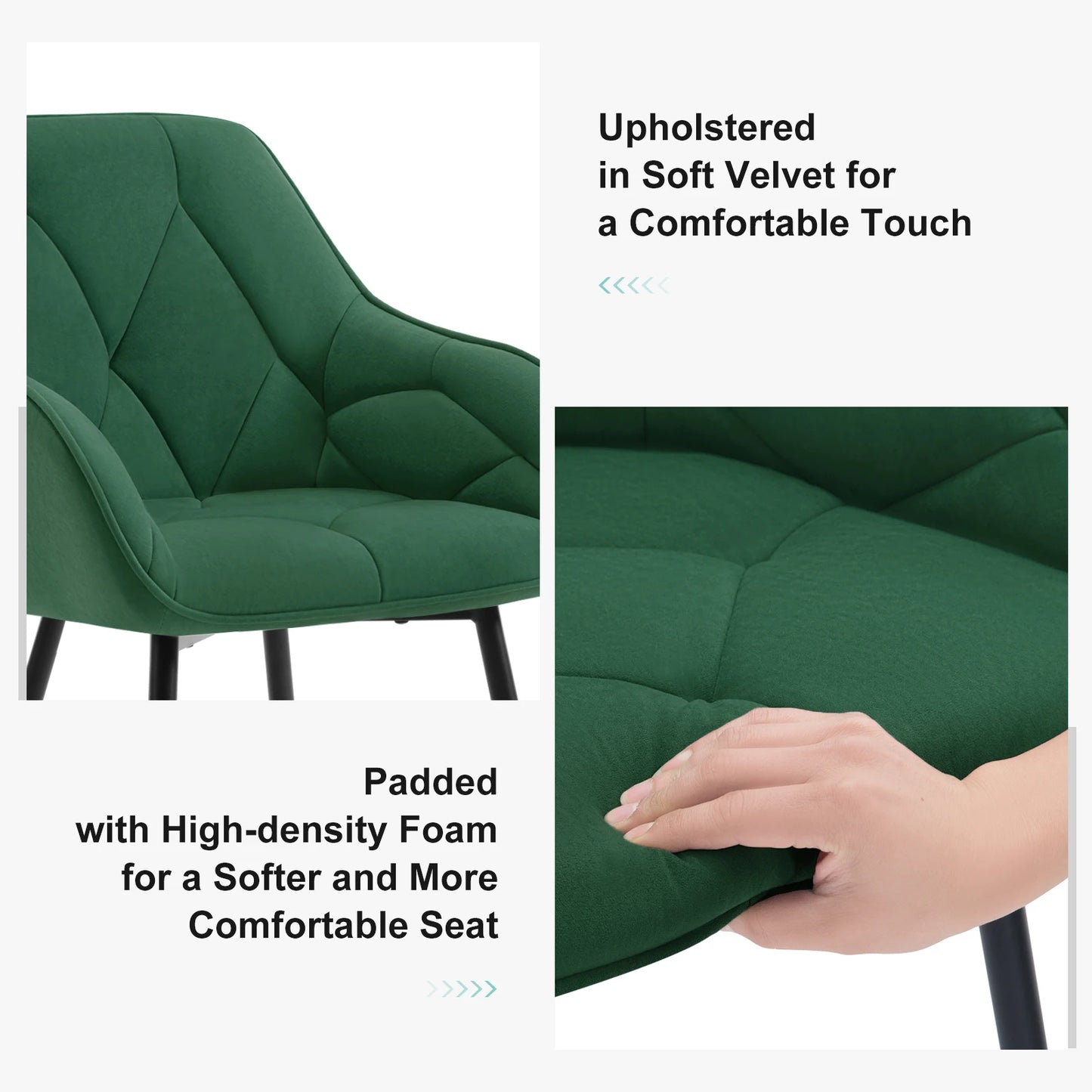 WOLTU 2PCS/Set Dining Chairs Upholstered Kitchen Chairs with Backrest Armrests Metal Legs for Living Room Office Dressing Table