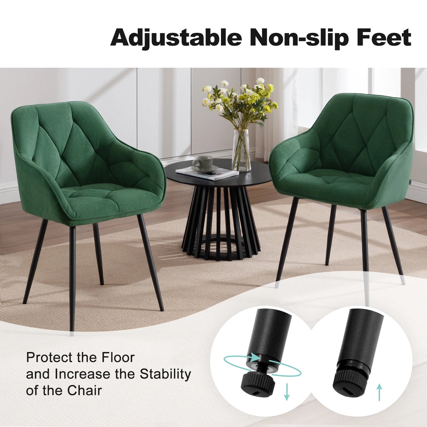 WOLTU 2PCS/Set Dining Chairs Upholstered Kitchen Chairs with Backrest Armrests Metal Legs for Living Room Office Dressing Table