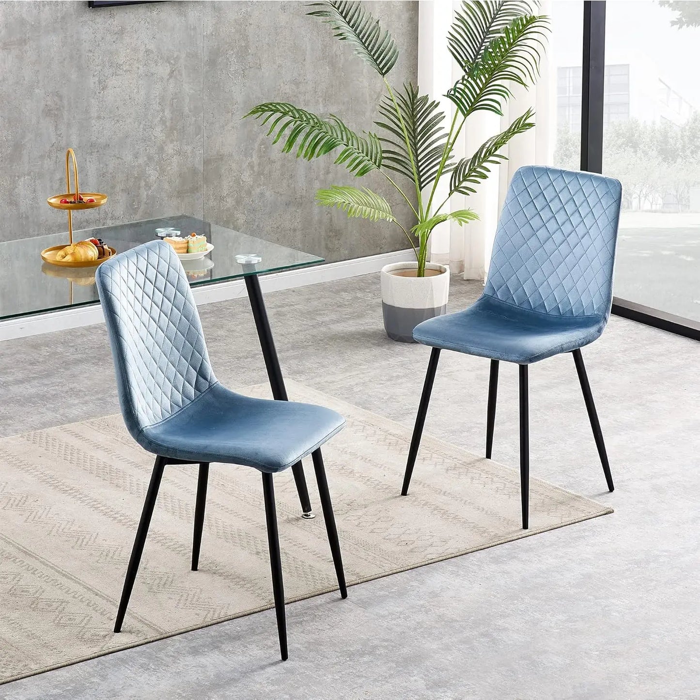 mcc direct Set of 2 Designer Velvet Fabric Dining Chairs Metal Legs Lexi Chairs