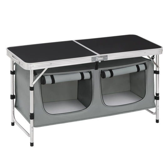 Folding Picnic Table Kitchen Camping Cupboards Aluminum Suitcase Table with Storage Bag Adjustable Height Outdoor Garden Table