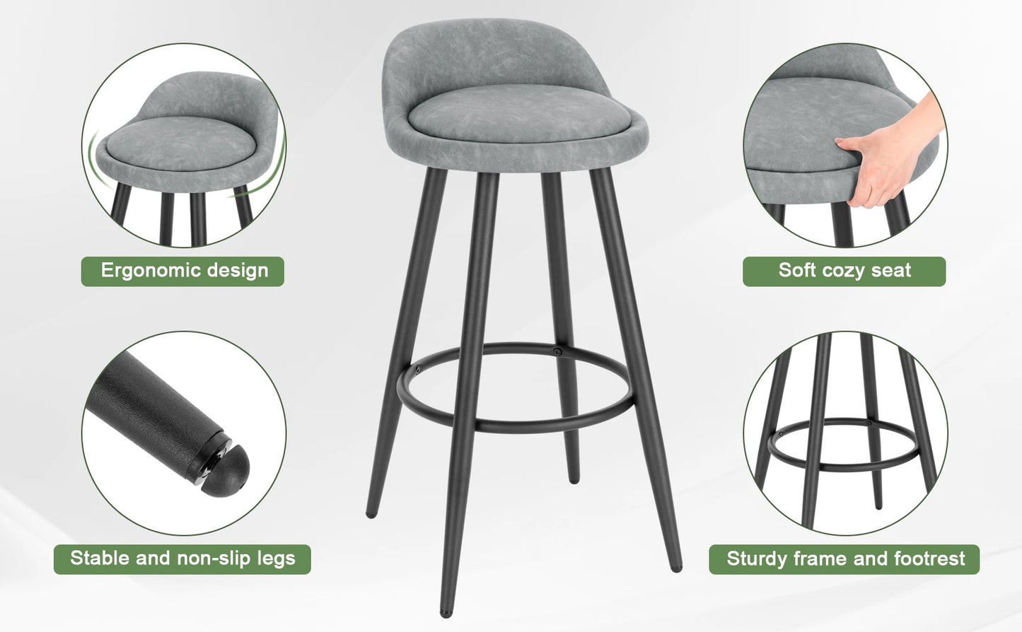 WOLTU 2PCS Bar Stool Bar Chair Counter Stool with Footrest Kitchen Dining Breakfast Chair High Cafe Stool Bar Furniture